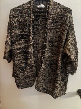Style and Co Cozy Black and Brown Open-Front Women's Cardigan Sweater